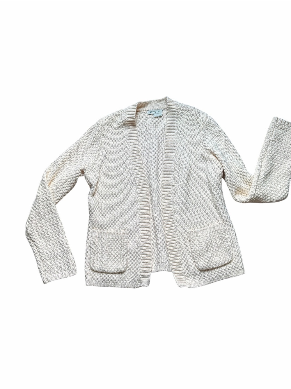 Orvis Cream Textured Open-Front Cardigan with Pockets size large 100% cotton